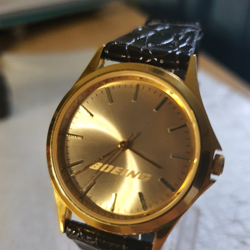 Boeing Goldtone Promotional Leather Men's Watch